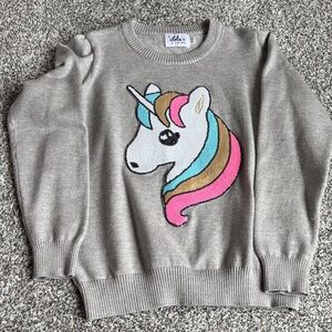 Lola + The Boys Beige Sweatshirt with Pink, Blue & Brown Unicorn